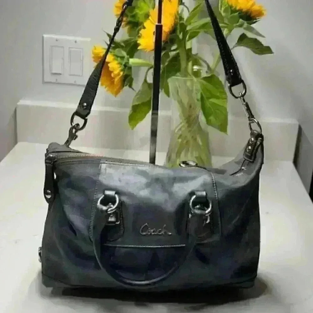 Coach Ashley F18777 Charcoal Gray Sateen Leather Signature Shoulder/Handbag